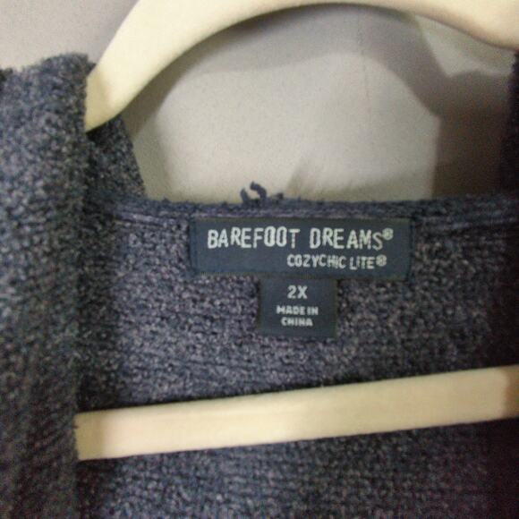 Barefoot Dreams Sweater Womens 2X Blue Gray Cozychic Lite Cardigan Pockets Hood - Picture 2 of 6